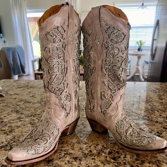 CORRAL Women's Glitter Inlay & Crystals Western Boots, Size 7.5 - Picture 9 of 13